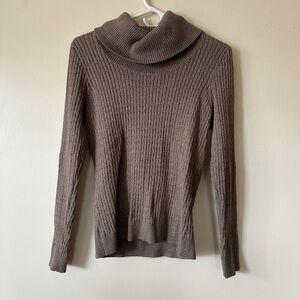 Jeanne Pierre Brown Cowl Neck Cable Knit Sweater